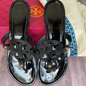 Tory Burch Miller Black Patent Leather Sandals 9M